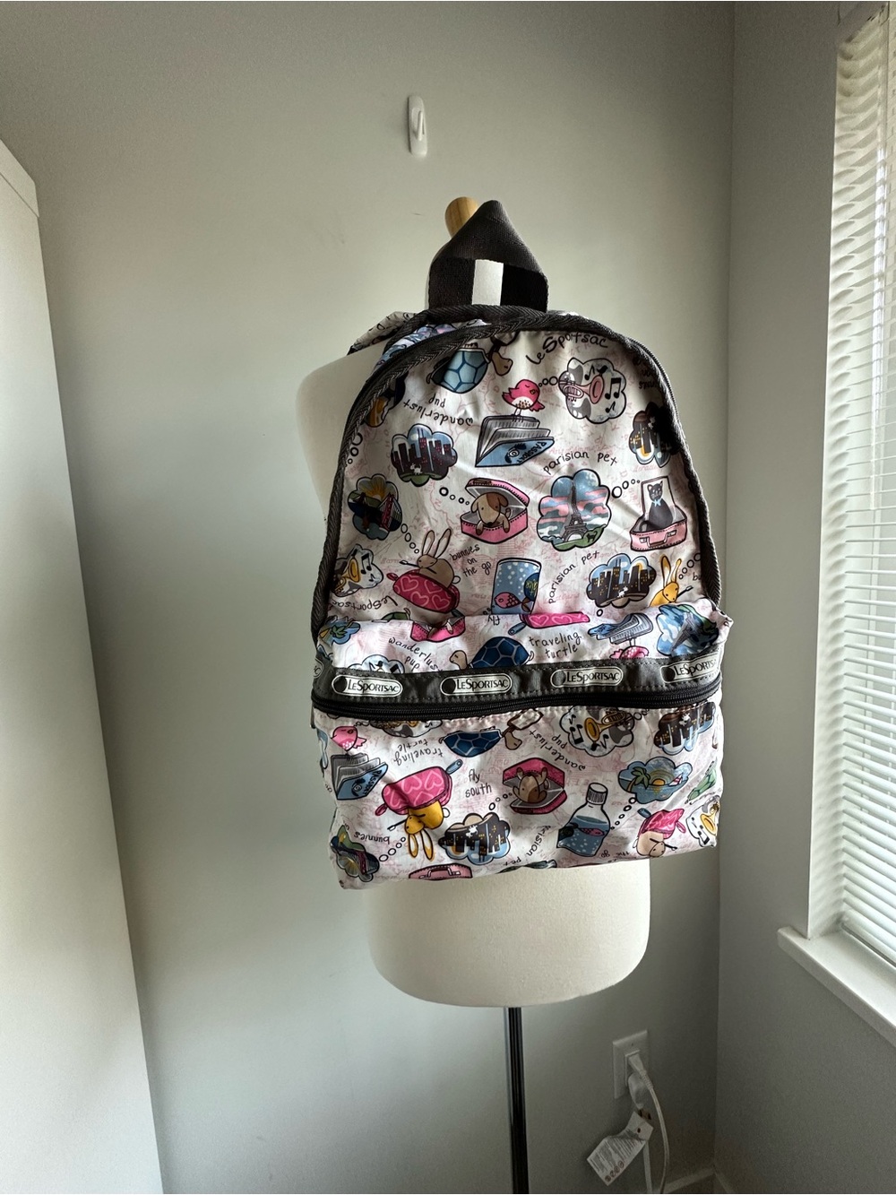 LeSportsac Rare Limited Edition Whimsical Parisian Pet Print Nylon Backpack